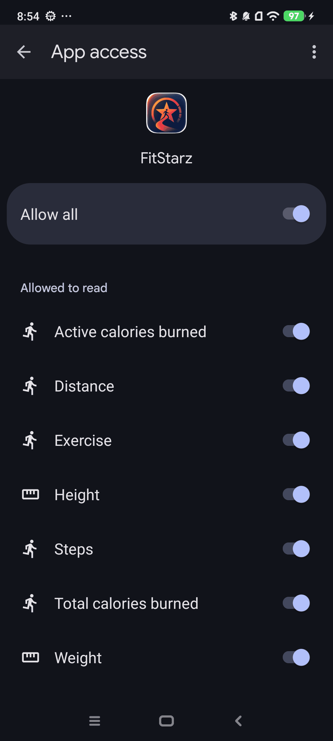 Health Connect permissions for FitStarz